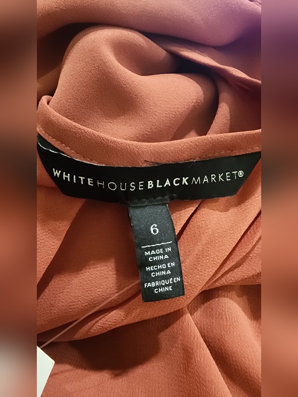 White House Black Market Sheer Long Sleeve Surplice Poplin Shirt Red Ochre New 6 - Picture 8 of 10